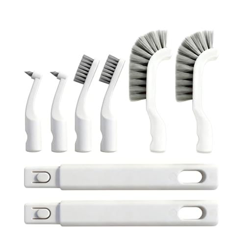 Small Scrub Brush, Hard Bristle Crevice Cleaning Brush Set with 6Pcs Brush Heads & 2Pcs Handles, Multifunctional Grout Scrubber Tools for Kitchen, Bathroom, Sink, Corner, Mug and Blender - style: 8-Pieces Kit