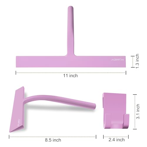 Shower Squeegee with Silicone Hook, 11" Inch Width All Purpose Squeegee Wiper for Shower Glass Doors Bathroom Mirror Tiles Car Window Cleaner Tool - Pink - color: Pink, size: 11 Inches