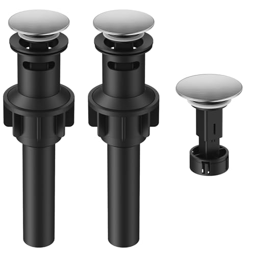 Bathroom Sink Drain with Overflow with Hair Catcher Anti-Clog Sink Strainer | Hurran Bathroom Sink Stopper for 1.65-1.9" Hole, Plastic Pop-up Drain for Bathroom Vanity Vessel Sink, Brushed Nickel, 2 Pack - color: Brushed Nickel X 2