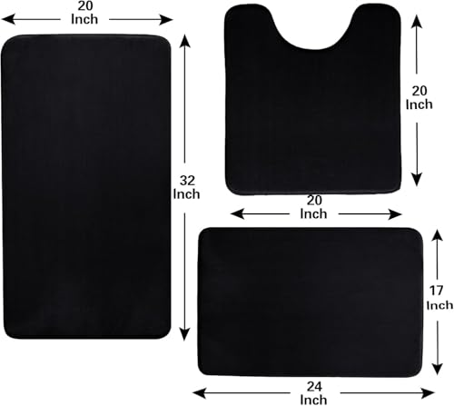 Madeals 4 Piece Bathroom Rug Set with Toilet Lid Cover and Memory Foam Bath Mat Sets 3 Piece and U-Shaped Toilet Floor Rug Back - color: Black, size: 20" x 32"/17" x 24"/Contour/Lid Cover