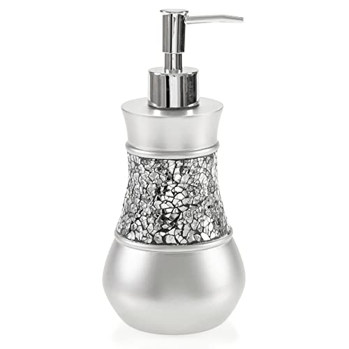 Creative Scents Crackled Glass Silver Hand Soap Dispenser for Bathroom, Decorative Countertop Lotion Dispenser, Elegant Liquid Soap Dispenser with Sturdy Pump for Classic Bathroom Décor - style: Soap Dispenser
