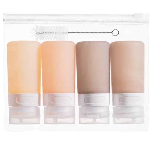 MICEBAY Condiment Squeeze Bottles for Sauces, 2-oz Mini Silicone Salad Dressing Container to Go with Reusable Sandwich Bag, Leakproof Sauce Bottle for Lunch Box, 4 Pack, Apricot - color: Apricot, size: 2 OZ