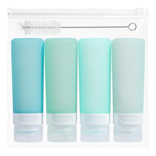 MICEBAY Condiment Squeeze Bottles for Sauces, 3-oz Mini Silicone Salad Dressing Container to Go with Snack Storage Bag, Leakproof Sauce Bottles for Lunch Box, 4 Pack, Mint - color: Mint, size: 3 OZ