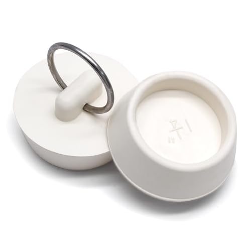 Bonsicoky Rubber Drain Stopper, 1-1/8 to 1-1/4 Inch, White, 2 Pcs | Bathtub Drain Plug, Hanging Ring, For Kitchen and Bathroom, Bathroom Sink Stopper - size: 1-1/8 Inch to 1-1/4 Inch