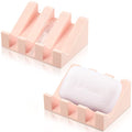 Cunhill 2 Pieces Silicone Soap Dish Self Draining Soap Dish Shower Waterfall Bar Soap Holder Tray with Drain Soap Saver for Kitchen Bathroom Accessories (Light Pink) - color: Light Pink