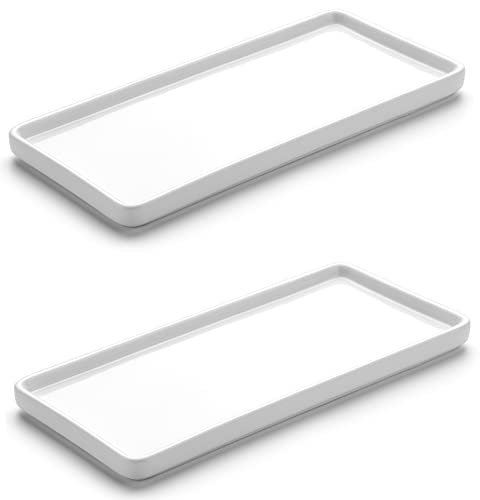 Gurygo 2 Pack 6" Bathroom Tray for Counter - Ceramic Vanity Trays for Bathroom - Small Rectangle Ceramic Tray - Kitchen Soap Trays for Kitchen Counter (White, Set/2) - color: White, size: S - 6.3"(Set/2)