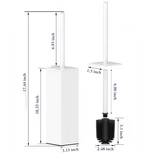 RUACQ Toilet Brush and Holder Set,Square Toilet Bowl Brush for Bathroom with 304 Stainless Steel Handle Toilet Cleaner Brush with Durable Scrubbing Bristles,Splash-Proof (White) - color: White, size: 1 pack
