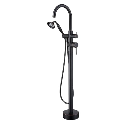 Wowkk Tub Filler Freestanding Bathtub Faucet Oil Rubbed Bronze Floor Mounted Brass Bathroom Tub Faucets with Hand Shower - color: Oil Rubbed Bronze