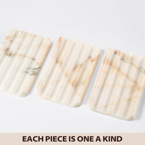 Koville 2PCS Natural Marble Soap Dishes for Shower, Golden Calacatta Marble Soap Dish, Stone Soap Tray for Bathroom, Bar Soap Holder for Sink, Stripe Grooves Saver Keep Bars Dry Easy Clean - color: Golden Calacatta