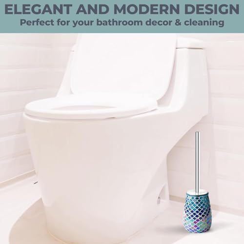 Escenzy Mermaid Toilet Brush and Holder Set | Mosaic Glass Decorative Holder | 304 Stainless Steel Toilet Bowl Brush | Luxury Mermaid Bathroom Decor - color: Mermaid