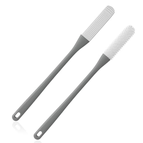 2-Pack Toe Cleaning Brush with Long Handle – Foot Scrubber & Exfoliating Anti-Itch Brush for Seniors, Pregnant Women, Men & Women (Grey)