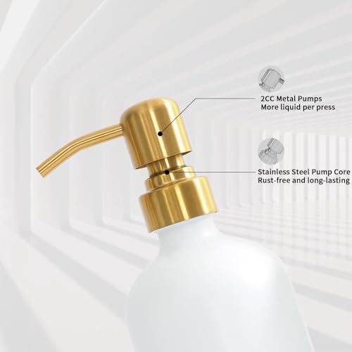 Prus Waso Gold Soap Dispenser Bathroom Set, Hand and Lotion Dispenser with Stainless Steel Pump, Perfect for Modern Bathroom Decor. (Gold) - color: Gold Pump & White Bottle