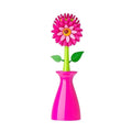 Vigar Flower Power Dish Brush with Handle and Vase Holder - Dish Scrub Brush for Dishes, Kitchen Scrub Brush, Dish Brush with Handle, Sink Cleaning Brush, Pot Scrubber, Dishwashing Brush - Pink - color: Pink