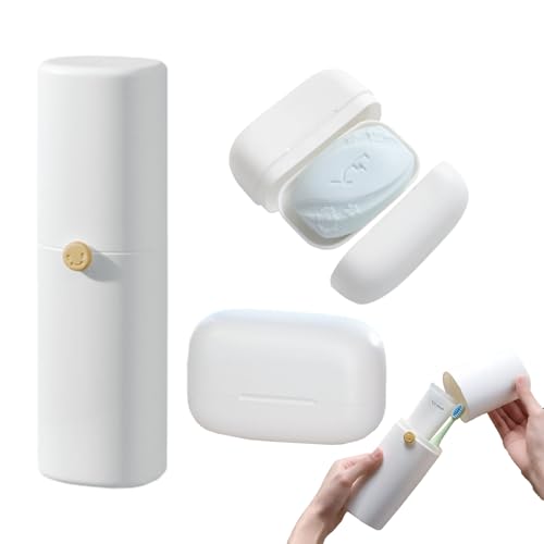 2PCS Portable Travel Toothbrush Case & Minimalist Travel Soap Case,Toothpaste Cover Container with Mouthwash Cup, Oral Clean Tools Organizer for Traveling/Camping/School/Gym(Large Capacity)
