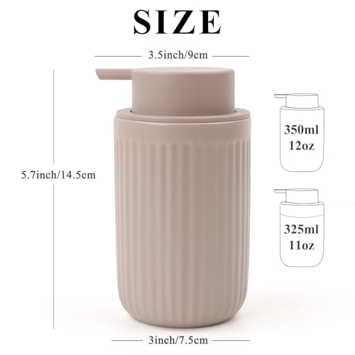 BosilunLife Dish Hand Soap Dispenser - Khaki Liquid Pump Soap Dispenser for Bathroom Decro 12oz Ceramic Kitchen Dish Dispenser with Rust-Proof Liquid Pump Modern Refillable Lotion Bottles - color: Khaki Lotion Pump