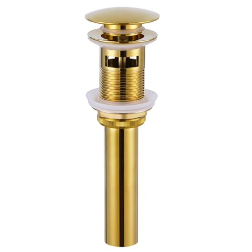 Angle Simple Bathroom Sink Drain Stopper Glossy Deep Titanium Gold Color, Brass Pop Up Sink Stopper with Overflow Hole for Sink with 1.61 to 2 Inches Drain Hole - color: Deep Titanium Gold