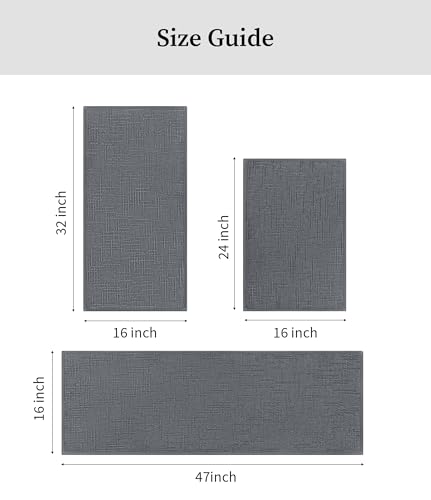 YIHOUSE Bathroom Rugs Sets 3 Piece Gray, 16x24+16x32+16x47in | Non Slip, Quick Dry, Absorbent Washable, Thin Fit Under Door, For Elder, Sink, Laundry - color: Grey, size: 16x24+16x32+16x47
