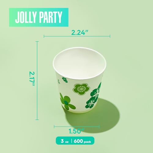 [600 Pack] Paper Cups, 3oz Disposable Bathroom Cups, Mouthwash Cups, Cold Disposable Drinking Cup for Party, Picnic, BBQ, Travel, and Event, Green Floral - color: JP-3-ZB01-600-G