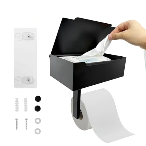 Toilet Paper Holder with Shelf, Toilet Paper and Wipes Holder, Wipes Dispenser and Storage, Stainless Steel Wall Mount Toilet Paper and Flushable Wipes Storage