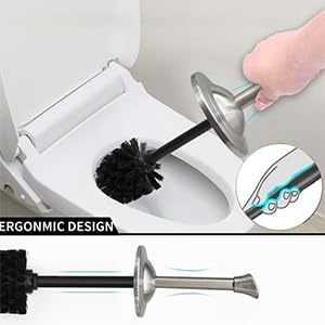 Stainless Steel Toilet Bowl Brush with Holder Metal Bathroom Cleaning Set Rustproof Hygienic Durable Modern Design - color: Satin Nickel