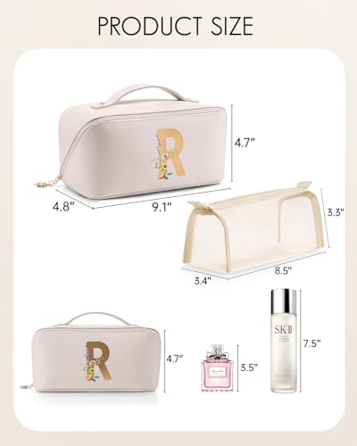 VLANDO Personalized Birthday Gift,Initial Makeup Organinzer,Graduation Gifts for Sister Birthday Gift Ideas,Monogrammed Cosmetic Travel Bag(Letter R) - color: 14.White-R