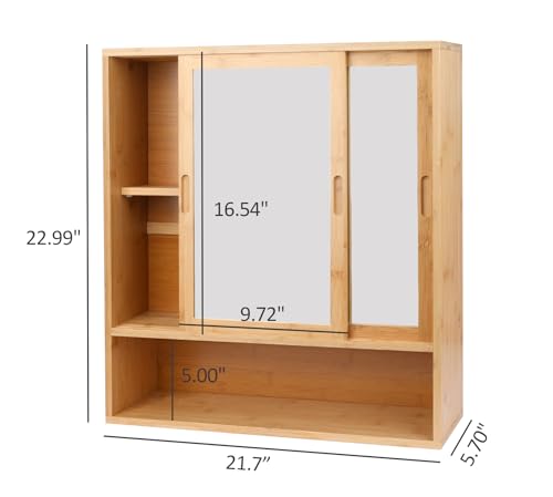 ZYBT Bamboo Bathroom Cabinet,Mirrored Medicine Cabinets,Bathroom Cabinet Wall Mounted with Storage,Medicine Cabinets with Mirror,Over The Toilet Storage with 2 Sliding Doors - color: Bamboo Mirror