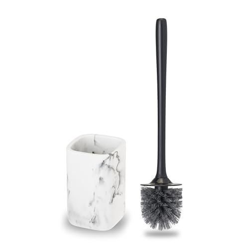 Vigar Zense Toilet Brush and Holder Set - Toilet Bowl Brush and Holder, Polyresin Stone Bathroom Accessory, Compact Toilet Cleaner Brush for Bathroom Decor and Toilet Accessories Set - White Marble - color: White Marble