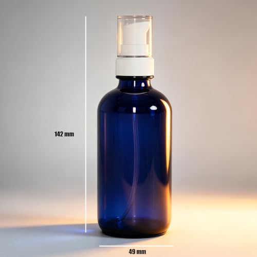 12Pack 4oz Bue Glass Pump Bottles, 120ml with White Pump, Empty Refillable Travel Small Container For Lotion Cream Essentil Oil Shampoo (4oz Blue) - size: 4oz Blue