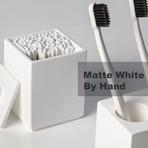 Ceramic Toothbrush Holders for Bathrooms, White Bathroom Accessories Diatomite, Electric Toothbrush Holder Countertop with Toothbrush Holders, Soap Dish Set