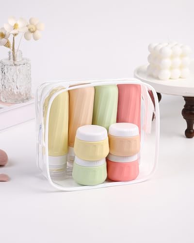 Mrsdry Travel Bottles for Toiletries 8 Pack, Travel Size Toiletries, Tsa Approved Travel Size Containers 3oz, with Travel Essentials Clear Bag, Leak Proof Silicone Squeezable Creams Jars - color: Maple Leaf, size: 3oz bottle 1oz jar
