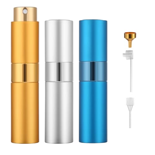 Perfume Travel Refillable Atomizer 8ML (3PCS) - Empty Cologne Spray Bottle, Portable & Leakproof Sprayer for Travel (Blue, golden, Silver) - color: Blue, golden, Silver