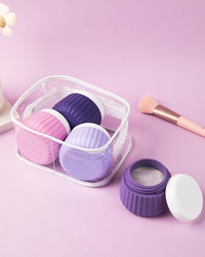 Mrsdry Travel Containers for Toiletries 4 Pack, TSA Approved Travel Size Toiletries, Travel Size Containers, With Clear Bag Leak Proof Silicone Jars, Travel Essentials Creams Jars Carrying Small Items - color: Purple, size: 3 oz