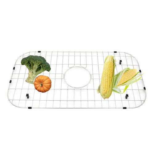 Kitchen Sink Grid 26-1/8"x14-1/4 - Heavy Duty Kitchen Sink Protector with Built-in Strainer & Center Drain, Non-Slip Rubber Feet & Scratch Resistant Bottom Guard - size: 26.12 in x 14.25 in, style: Center Drain
