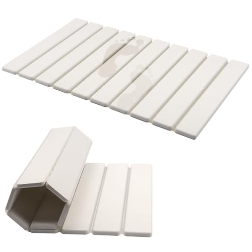 Stone Bath Mat,24 x 15.4 Inch Non-Slip Diatomaceous Earth Bath Mat,Quick Dry Stone Bath Mats for Bathroom,Rollable Shower Mat,Super Absorbent Stone Drying Mat for Bahtroom Shower Floor - color: White