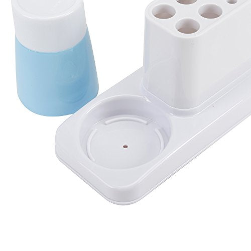 Eslite Bathroom Toothbrush Toothpaste Stand Organizer Plastic Storage Rack Set - color: Blue+green