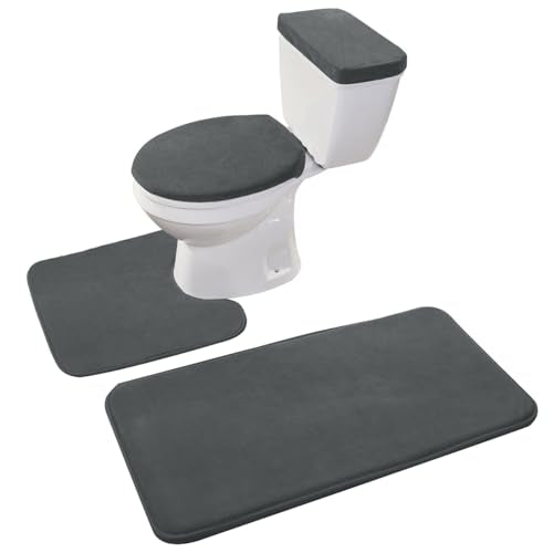 Madeals Memory Foam Bathroom Toilet Rug Set 4 Piece with Toilet Lid Cover and Tank Covers Carbon Gray - color: Dark Gray