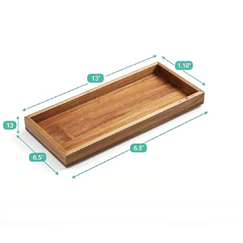 13 Inch Wood Bathroom Vanity Tray, Decor Catchall Storage Organizer for Makeup, Perfume, Jewelry, Soap Dispenser, Multi-Purpose Acacia Wooden Tray for Toilet Tank, Coffee Table & Kitchen Counte - color: 13" Tray