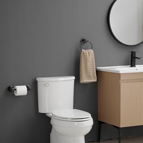 RUMOSE Toilet Paper Holder and Hand Towel Ring Oil Rubbed Bronze Wall Mount Bathroom Hardware Accessories 2 PCS Set Flexible Pivoting Toilet Tissue Roll Holder and Towel Hanger, Stainless Steel - color: Oil Rubbed Bronze