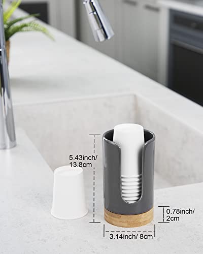 Ceramic Bathroom Cups Dispenser - 3-5 oz Disposable Paper & Plastic Bathroom Cups Holder - Mouthwash Cups Dispenser for Bathroom, Guest Toiletries, Countertop, Coffee - BPA Free (Grey) - color: Grey