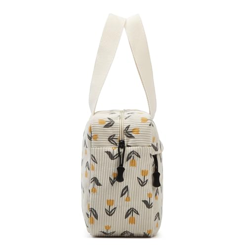 Large Makeup Bag for Women Corduroy Cosmetic bag Make up Bags Zipper Pouch with handle Cosmetic Organizer Toiletry Bag for Travel Storage - color: 11-Yellow Tulip