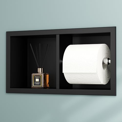 Neodrain Dual Roll Recessed Toilet Paper Holder - 304 Stainless Steel Hidden in-Wall Design Simple Loading and Unloading Space-Saving for Modern Bathrooms (Black) - color: Matte Black