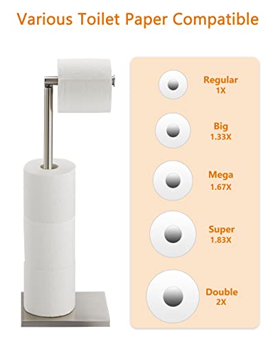 Toilet Paper Holder Stand, Free Standing Toilet Paper Roll Holder with Reserve for Bathroom, Stainless Steel DECLUTTR - color: Nickel