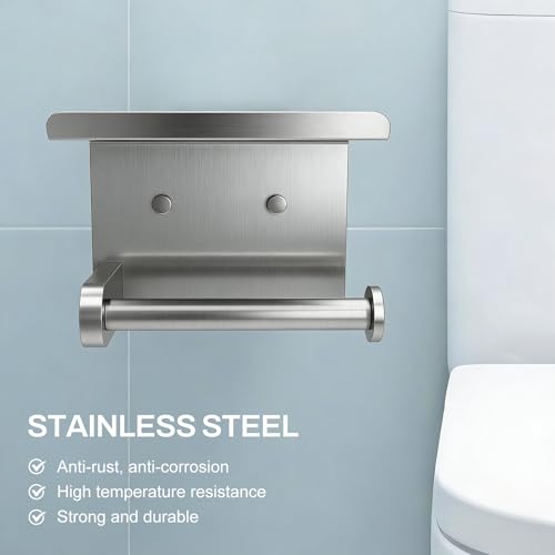 SetSail Toilet Paper Holder with Shelf Adhesive or Screw-in Bathroom Toilet Paper Roll Holders Wall Mount Heavy-Duty Brushed Nickel Tissue Holder for Bathroom Hardware Accessories - color: Brushed Nickel, size: 1 Packs