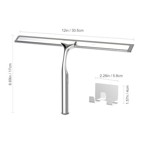 Shower Squeegee for Glass Doors, Squeegee for Shower Glass, Bathroom with Hook, Stainless Steel, 12-Inch Wide Blade for Efficient Cleaning, Perfect for Shower Glass,Tile Walls and Mirrors, Chrome - color: Chorme, size: 12