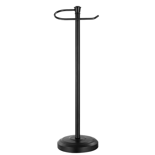 Black Toilet Paper Holder Free Standing, 25" H 304 Stainless Steel Toilet Paper Stand for Bathroom，Weighted Base Floor Tissue Roll Holder,Toilet Roll Stand - color: Black