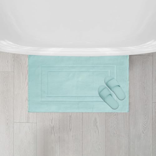 Feather & Stitch 2 Piece Towel Like Bath Mats (30x21 Inch) 100% Cotton Terry Bath Mats, Bathroom Shower Floor Mats [NOT A Bathroom Rug], Soft Absorbent Washable Mats - Sea Foam - color: Sea Foam