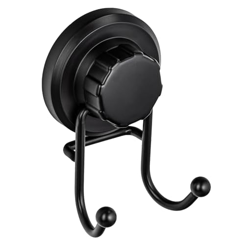 HASKO Suction Cup Hook for Shower, Stainless Steel Bathroom Suction Towel Hooks Hanger, Organizer for Towel, Bathrobe and Loofah, Includes Optional No Drill Adhesive Mount for Inside Shower, Black - color: Black (1 Pack)