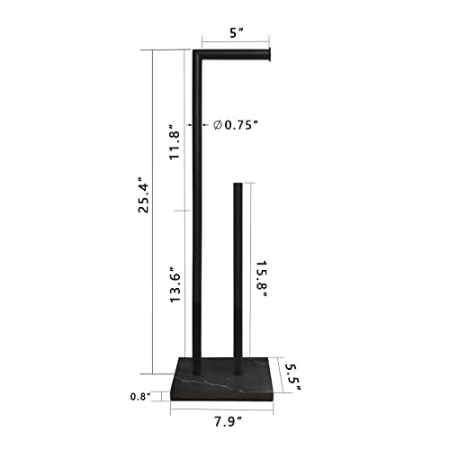 Gzila Free Standing Toilet Paper Holder Stand with Reserve, Heavy Weighted Marble Design Base SUS304 Stainless Steel… (Black) - color: Black