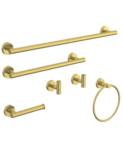 6 Pcs Brushed Gold Bathroom Accessories Hardware Set SUS304 Stainless Steel Towel Rack and Toilet Paper Holder Set Bath Towel Bar Set Wall Mounted for Bathroom Kitchen by HOMEMYSTIQUE - color: Brushed Gold, size: 6 Pieces