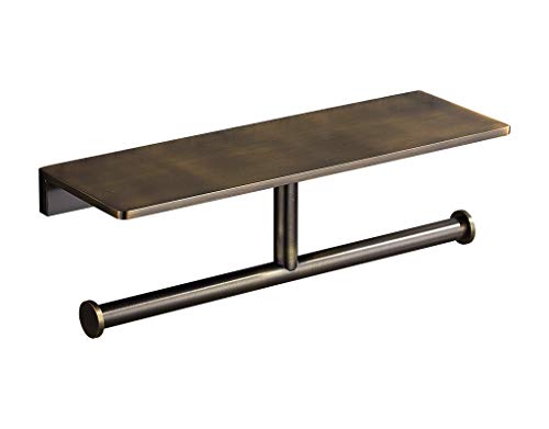 Toilet Paper Holder, Solid Brass Double Roll Toilet Paper Holder with Shelf | Extra-Large Storage for Phone, Glasses | Heavy-Duty for Modern & Commercial Bathrooms, Brushed Bronze Finish - color: Brushed Bronze